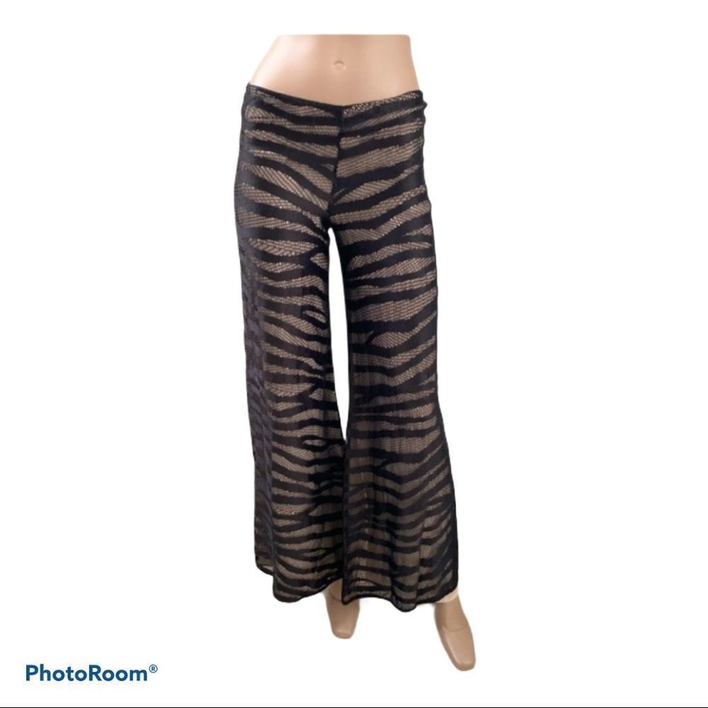 Alexis Black Tan Lace Striped Wide Leg Flare Pants XS